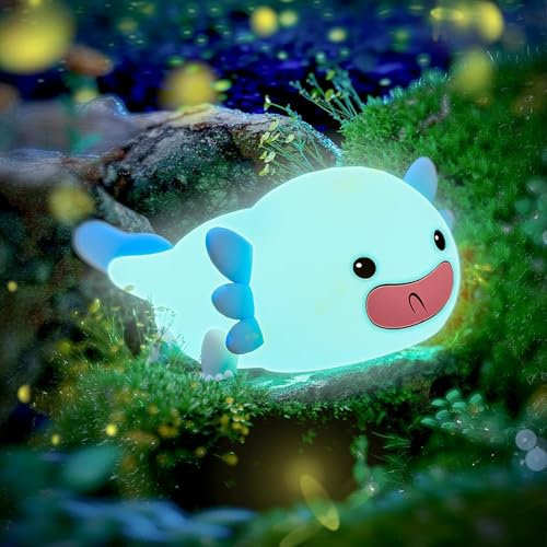 UNEEDE Blaues Axolotl-Nachtlicht für Kinder, Tier-Nachtlampe aus Silikon fürs Kinderzimmer, wiederaufladbare Tischlampe, Nachttischlampe, süßes Nachtlicht als Raumdekoration für Schlafzimmer
