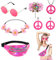 dellyy Retro Hippie Accessoires, Hippie Kostüm damen Accessoires, Friedenszeichen Halskette, Ohrring, Hippie Brille, Bauchtasche, Armband,Böhmen Stirnband, Hippie Kostüm Damen, 60er Jahre Accessoires