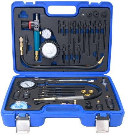Umelee 46-tlg Kompressionstester Druckverlust Tester für Benzin- und Dieselmotoren, Motoren Prüfer, Kompressionsmessgerät Passend, Motortester für die Meisten PKWs, LKWs, Motorräder