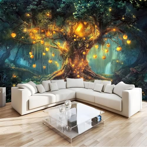 Fototapete Magischer Wald Lebensbaum Art Fototapete 400 x 280 cm Vlies Tapeten Moderne Wandtapete Wohnzimmer SchlafzimmerGold