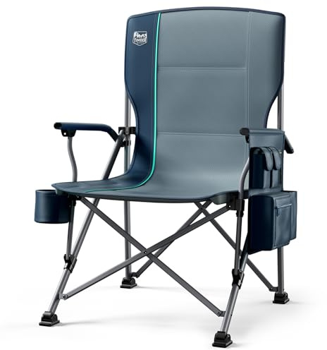 TIMBER RIDGE Campingstuhl Faltbar XXL 230KG Belastbar, 62cm Sitzbreite Übergroßer Klappstuhl mit Getränkehalter Kühltasche Hohe Lehne Sessel für Camping Picknick Garten Strand Balkon, Blau