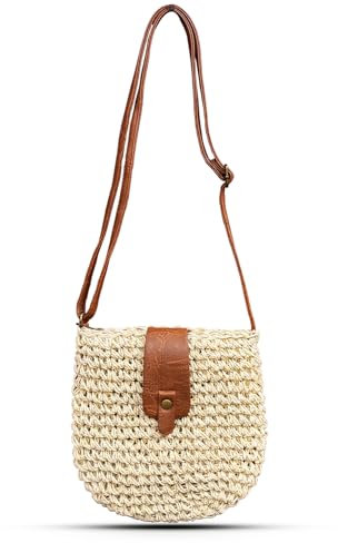 DOZNOZRI Small Straw Bag for Women - Summer Beach Straw Crossbody Bag Bohemian Handmade Woven Shoulder Purse Handbags for Holiday Beach Travel (Beige)