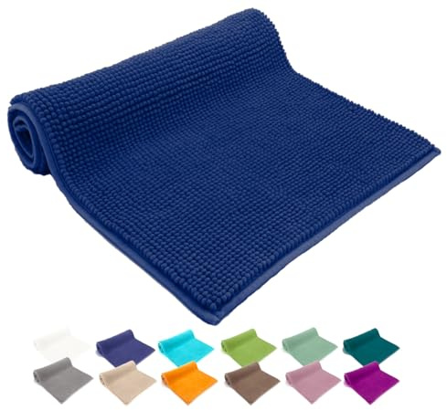 heimtexland ® Badvorleger Chenille Super Flauschig Saugstark Badteppich Badematte Ökotex Typ771 Navy 50 x 80 cm
