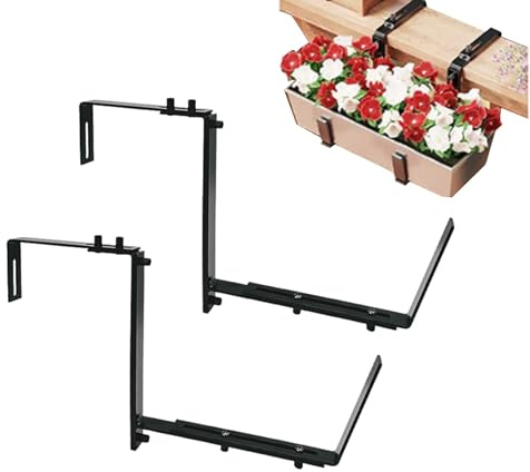 Générique Blumenkastenhalterung für Geländer, Balkon, Flexible Befestigung aus Metall, für Pflanzgefäße, Blumentopf, verstellbar, Balkon, robust, 2 Stück