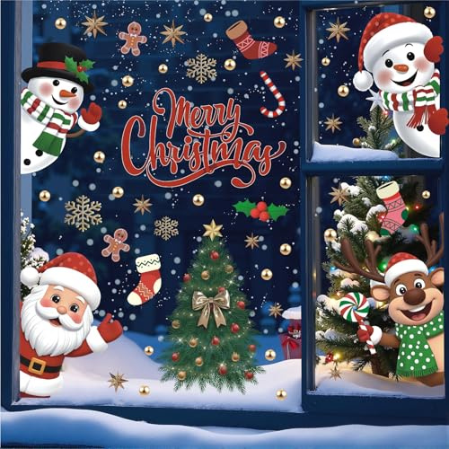 KAIRNE Weihnachtsfenstersticker Santa Schneeflocken Tannenbaum Kinderzimmer
