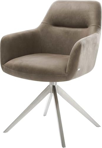 DELIFE Esszimmerstuhl Pejo-Flex Kreuzgestell breit Edelstahl | Mikrofaser Taupe Vintage 360° drehbar Wippfunktion Taschenfederkern
