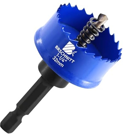 BRSCHNITT Sega a tazza bimetallica M42, kit per trapano circolare bimetallico da 32 mm, trapano per legno a parete sottile con mandrini, per metallo sottile, rame, alluminio, legno, plastica