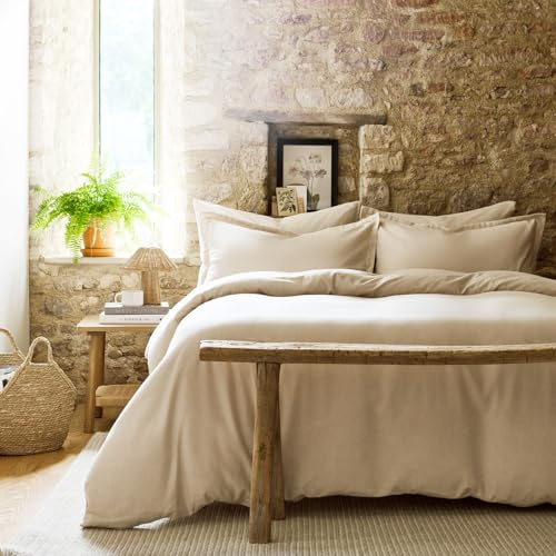Christy Brushed Cotton Single Duvet Set | Warm Breathable Winter Bedding | 100% Brushed Cotton Flannel Bed Linen | Super Soft and Silky Finish | Oat Beige