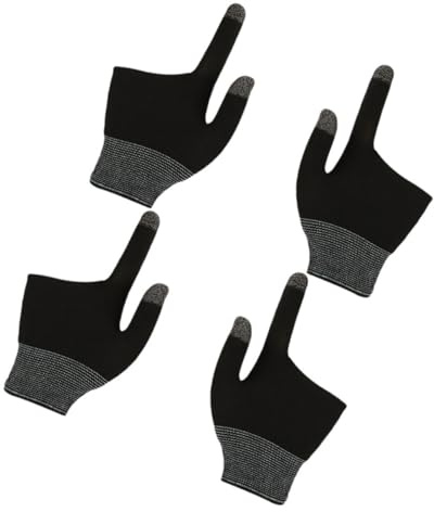 TEHAUX 2 Pairs Graphene Fingertip Gaming Gloves Two-Finger Touch Screen Gloves for Mobile Gaming and Billiards, Black, Suitable for Smartphone and Keyboard Use