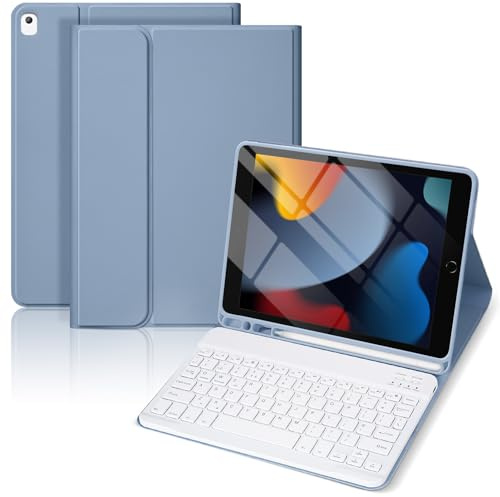 Case with Keyboard for iPad 9th Gen 2021/8th Gen 2020/7th Gen 2019 10.2 | Case with Detachable Wireless Keyboard for iPads 10.2 inch, UK layout ipad Keyboards for iPad 9th/8th/7th Gen (Blue)