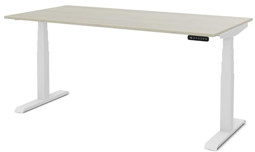 ASSMANN Kinderschreibtisch höhenverstellbar, Pitino, 160x80cm, TÜV-geprüft | stufenlose, elektrische Höhenverstellung von 52-121 cm, für Kinder & Erwachsene, 5 Jahre Garantie, Eiche Polar/Weiß