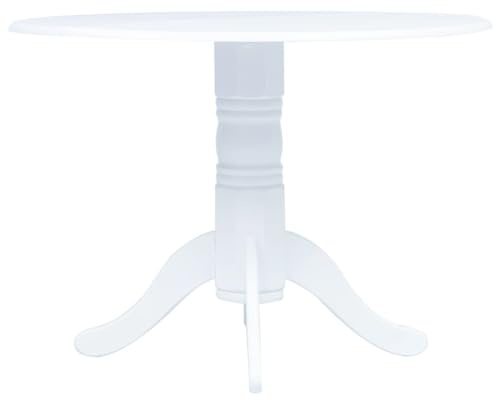 Tonture Table à manger ronde blanche 106 cm - Structure en bois massif d'hévéa - Plateau en MDF laqué poli - Design moderne pour salle à manger, cuisine, appartement - Style maison de ferme
