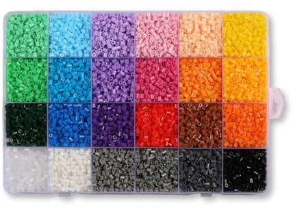 24 Colors 10000Pcs Mini Fuse Beads 2.6mm Stress Relief Pixel Art Crafts 3D DIY Holiday Decor Melting Beads Universal Creative Handmade Supplies (1-24 Colors)