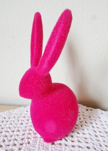 Generisch Bunte Häschen - 1 Hase beflockt 12 cm hoch - Osterhasen mit Samtüberzug Farbe wählbar: pink, lila, Gel, rosa, türkis o grün, Deko Ostern Osterdeko Tischdeko (pink)