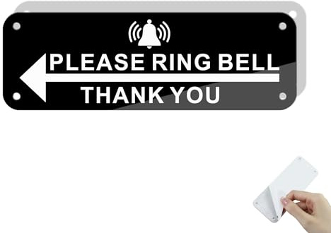 Hivia 15x5cm Please Ring Bell Sign, Reflective Left Arrow | Waterproof & UV resistant, self-adhesive sticker or screw fixing, durable aluminium, perfect for outdoor doorbell indication