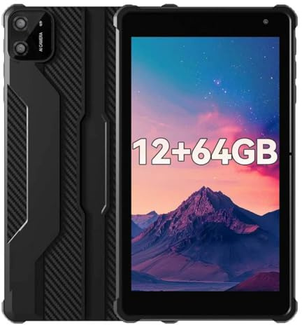 PRITOM Tablet 7 Pollici Android 12GB RAM 64GB (Espandibile a 1TB) Tablet PC Bluetooth Doppia Fotocamera WiFi Mini Tablet PC Portatile con Custodia Nera