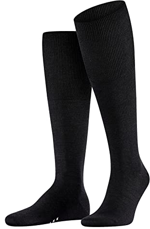 FALKE Herren Kniestrümpfe Airport M Kh Wolle Baumwolle lang einfarbig 1 Paar, Schwarz Black 3000, 41-42