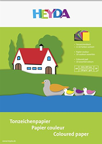 Heyda 2047120 Tonzeichenblock (A4, 130 g/m², 20 Blatt) 10 Farben