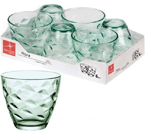 Set 6 Stk Becher aus Glas Bormioli Flora Wasser Grün 260 cc Stück.6 [Bormioli]