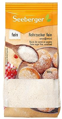 Seeberger Rohrzucker fein, unraffiniert 12er Pack: heller karamelliger Zucker aus Zuckerrohr - schnell löslich zum Süßen von Speisen und Getränken - vegan (12 x 500 g)