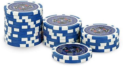 POKEO Pokerchips 11,5g Metallkern Laser-Chips - 25 Stück Rolle, Wert 10 Blau - Texas Hold'em Blackjack Poker Chips Set Profi