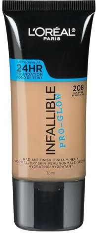 L'Oréal Paris Infallible Pro Glow Longwear Foundation, 208 Sun Beige, 30 ml (Amazon Exclusive)
