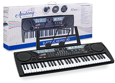 Toyrific Academy of Music | Kids Keyboard with Microphone, 61 Key, Musical Instrument Electric Piano and Lightweight Multi-Functional Music Station, Black