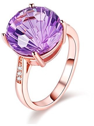 Uloveido 925 Sterling Silber 4CT Rundschnitt Real Amethyst Edelstein Einstellbare Ring Halo Rose Gold Überzogen Fashion Engagement Hochzeit Resize Lila Kristall Birthstone Open Ringe für Frauen FJ012