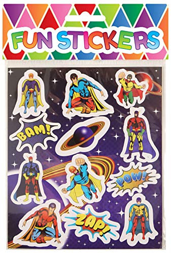 Henbrandt 12x Superhero Sticker Sheets - Party Favours / Loot Bag Fillers / Lucky Dip Prizes / Kids Arts & Crafts