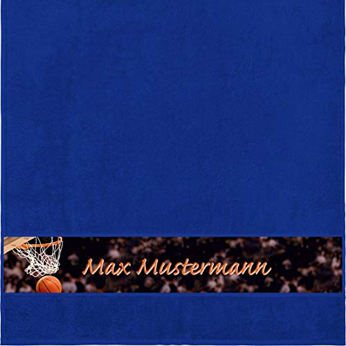 Personalisiertes Duschtuch Mit Namen - Sport Motiv Basketball - Viele Farben - Dusch-Handtuch - Royalblau - 70x140 cm - Geschenk Mit Wunsch-Motiv und Wunsch-Name