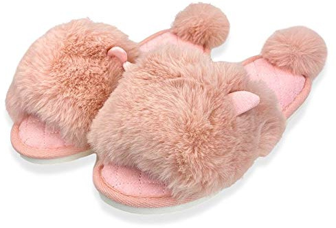Flamingueo Pantofole da donna a forma di coniglio, pantofole imbottite con pelo, pantofole per animali, regali originali da donna, rosa Rosa Size: 40 EU