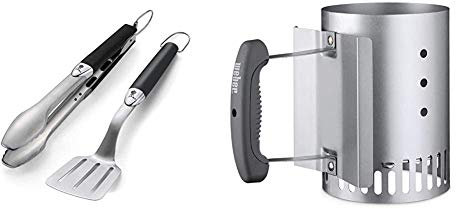 Weber 6645 - Set De 2 Utensilios De Acero Inoxidable - modelo pequeño + 7447 - Chimenea de encendido compacta Rapidfire