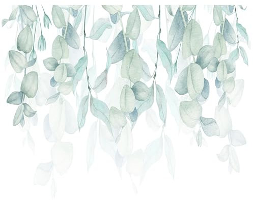 decomonkey - Papier Peint Panoramique Plante Nature 400x280 cm - Décoration murale moderne – Tapisserie décorative pour chambre salon - Aquarelle feuilles nature pastel plantes tendances
