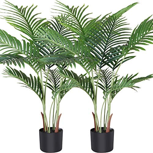 Fopamtri Palmier d'arec Artificiel 110cm Faux Palmier avec 10 Troncs, décoration intérieure et extérieure Moderne, Plantes en Pot pour Bureau à Domicile (2 pcs)