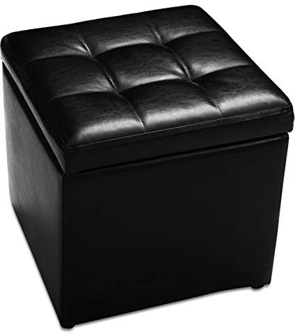 GIANTEX Sitzhocker mit Stauraum, Sitzwürfel Sitzbox gepolstert mit Deckel, Fußhocker bis 150kg belastbar, Sitztruhe Sitzcube aus PU, Aufbewahrungsbox 40 x 40 x 40 cm (Schwarz)