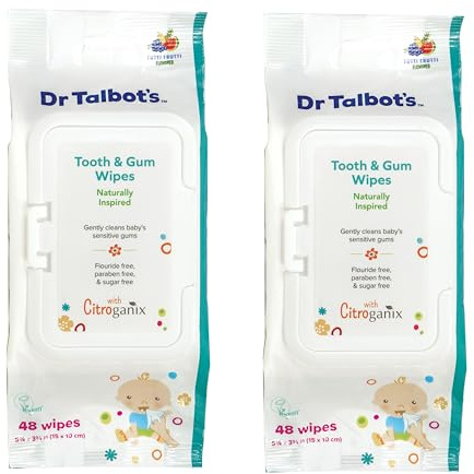 Dr. Talbot's Eco Bamboo Baby Tooth and Gum Wipes - 2 Pack | Naturally Inspired with Citroganix - 96 Count