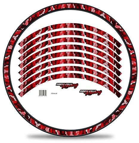 16-teiliges Set Felgenrandaufkleber Sticker für Fahrrad Felgen im Camouflage Design Komplett Set für 27 29 für Ebike Rennrad Mountainbike MTB Laufrad RX032 (Hexagon rot, Glanz)