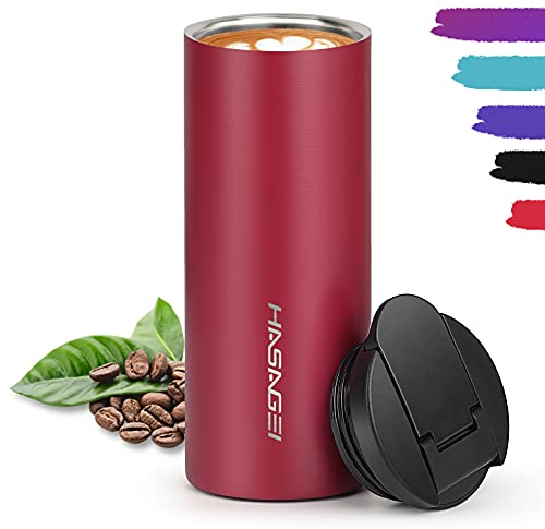 HASAGEI Reusable Mug, Insulated for Hot & Cold Drinks, Leakproof Vacuum Stainless Steel (Red 350ML)