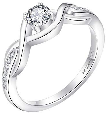 JO WISDOM Damen Ring Silber 925,Verlobungsring Hochzeitsring Jubiläumsring Solitärring Promise Unendlichkeits Ring mit 4.5mm 5A Zirkonia, Schmuck für Frauen
