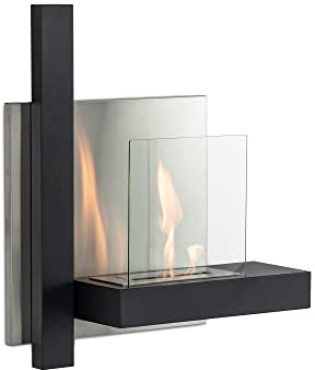 Seada, Camino Bioetanolo da Parete MINERVA, Metallo Verniciato, Nero, Senza Fumo, Bruciatore 1.5L, 72 x 22 x 63 cm