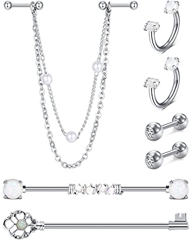 D.Bella Industrial Piercing Bars Chirurgenstahl 14G 38mm Stab Ohrringe Tragus Daith Helix Piercing Ohr Schmuck Silber