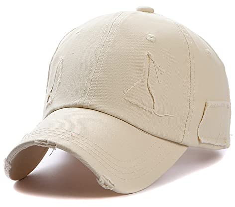 XYIYI Beige Vintage Basecap Verstellbare Distressed Washed Baseball Kappe für Damen Herren