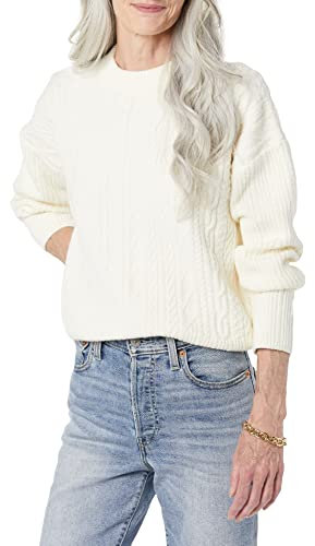 Amazon Essentials Pull À Col Rond Torsadé Moderne Doux Au Toucher (Disponible en Grande Taille) Femme, Ivoire, L