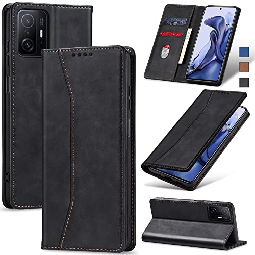 Jasonyu Cover per Xiaomi Mi 11T 5G/ Mi 11T Pro 5G Flip Custodia in Pelle PU, Cover a Libro Portafoglio, Funzione Supporto, Magnetica, Slot Schede, TPU Bumper Caso Custodia per Mi 11T 5G (Nero)