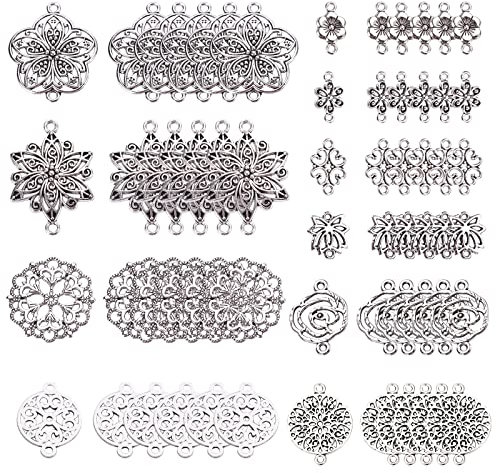 SUNNYCLUE 1 Box 60 Stück 10 Stile Kleeblatt Verbindungsstück Charms Zubehör Chakra Dreieck Bastelbedarf Für DIY Schmuck Armband Halskette Ohrring Herstellung Bastelzubehör Antik Silber Farbe
