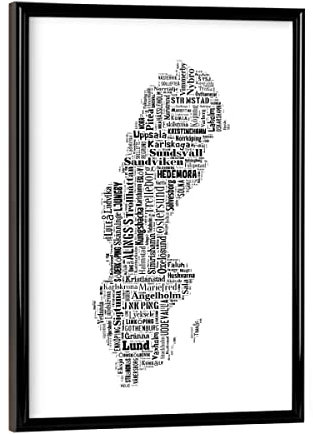 artboxONE Poster mit schwarzem Rahmen 18x13 cm Typografie Sweden Map Black 2 - Bild Karte Schweden Europe
