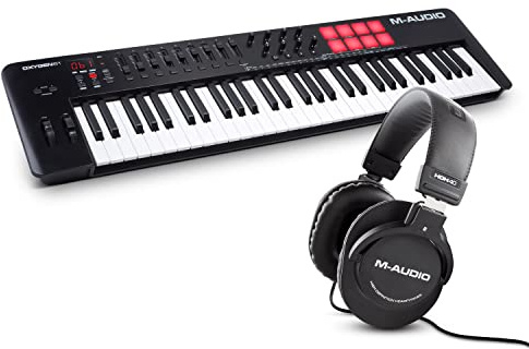M-AUDIO Oxygen 61 MKV MIDI Controller Bundle with Headphones for Studio Recording, Music Production, Podcasting, Streaming