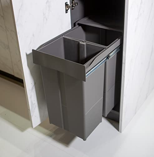 AZERODESIGN - Cubo de Basura de Gran Capacidad - 2 Compartimentos de 29L - Ancho Módulo 40 cm - 35x55x47 cm - Sistema con Guías Extraíbles de Acero - Fijación Inferior - Material de Plástico PVC