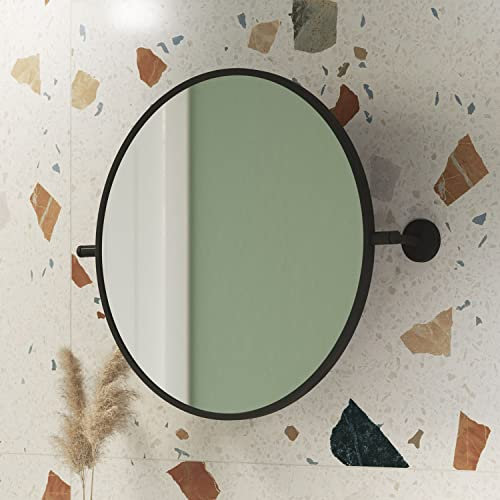 Matt Black Bathroom Mirror 500x500mm - Axel Bathroom Mirrors Wall Mounted, Tilting Wall Mirrors for Bedrooms, Round Aluminium Framed Hallway Mirror for Walls, Office, Living Room, and Bedroom