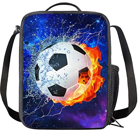 HELLHERO Galaxy Football Lunch Bag Reusable Lunchbag Tote Lunch Box Food Organizer Picnic Handbag for Kids Adults Women Men School Daycare Office Work